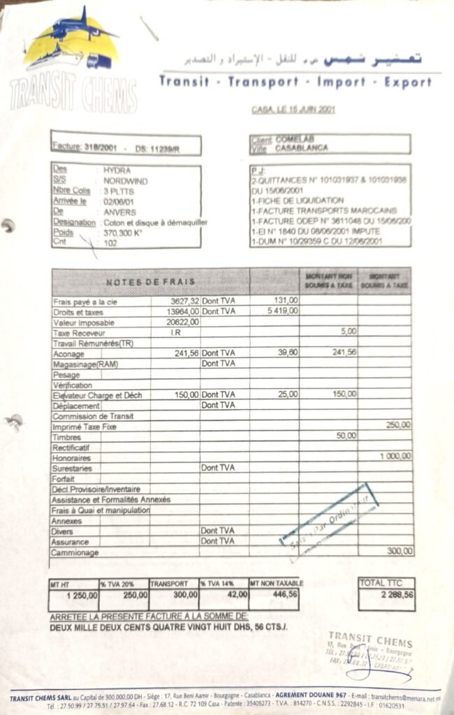 Archive commerciale COMELAB datée de 2001